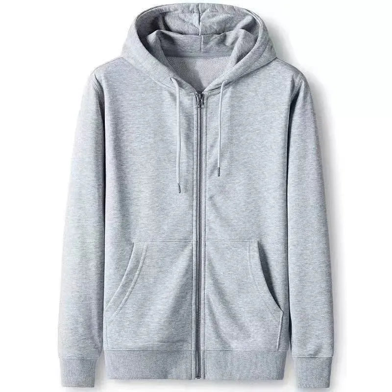 Men's autumn winter sweater hoodie cardigan in solid colour loose fit with top stitching pockets
