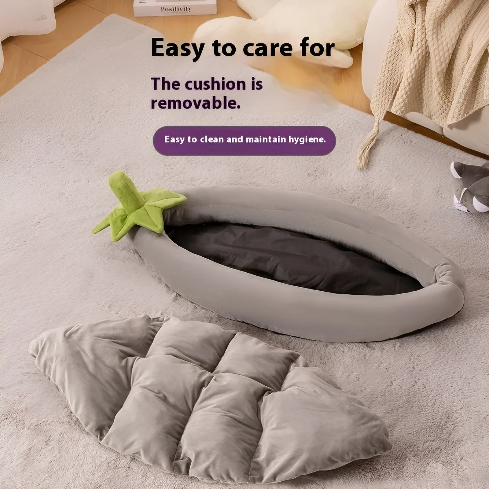 A washable cloth dog mat shown in purple, sized for a large dog.