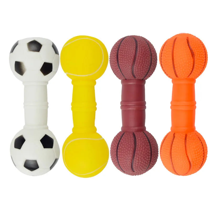 PVC football dumbbell shaped dog squeaky toy in four colour options