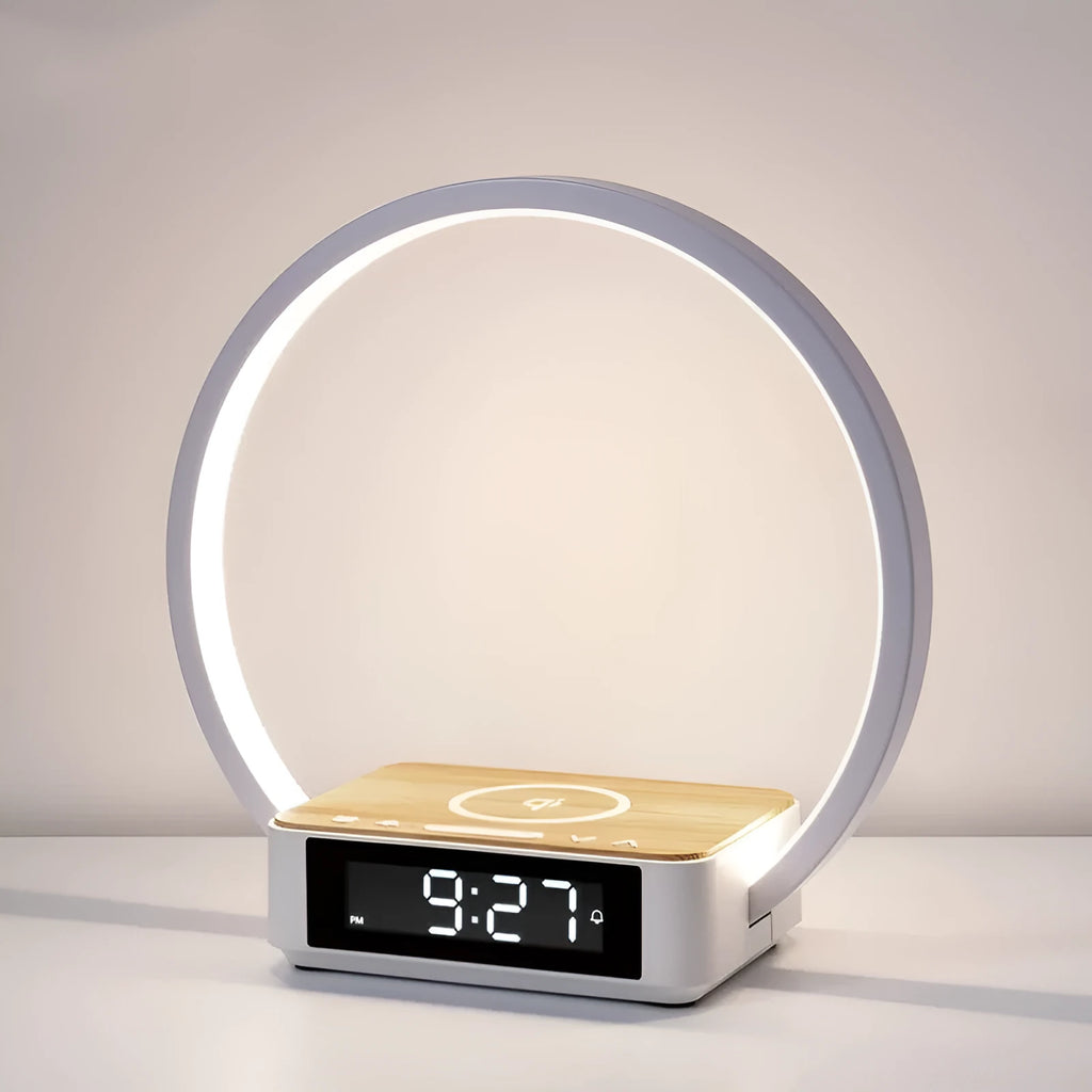 White bedside 10W wireless charger and small night lamp, 24-24-10cm, with EU UK or US plug option