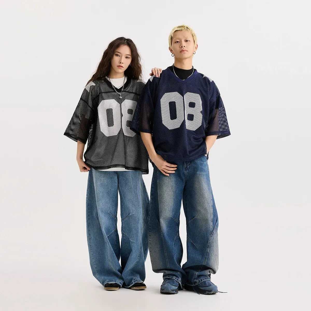 Black and navy blue half sleeve polyester shirt with loose pullover design