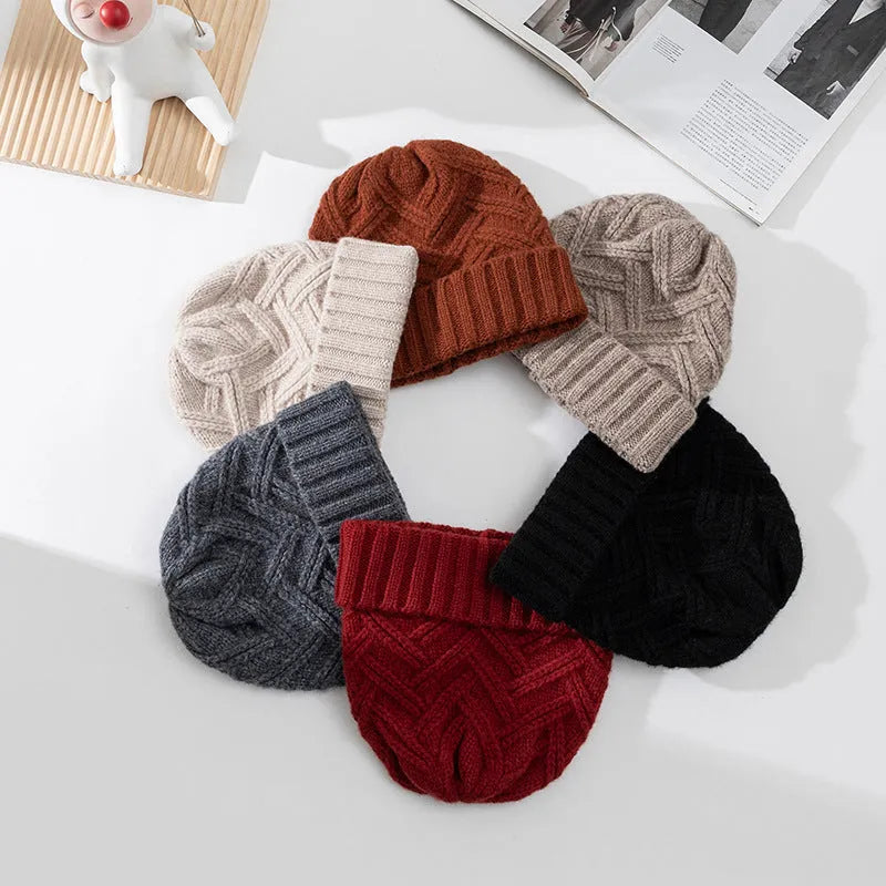 Wool knitted women's hat with dome crown in various colour options including red, grey and brown