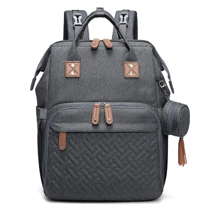HMB03 Oxford mummy bag backpack in black with embossed finish and square vertical shape