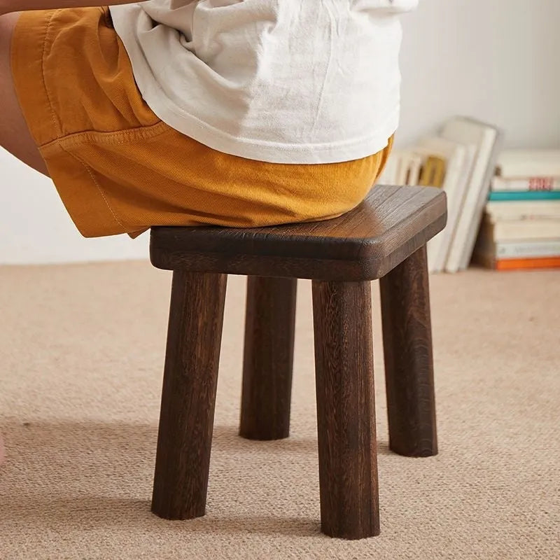 Distressed wooden changing stool with bracket structure for living room shoe changes