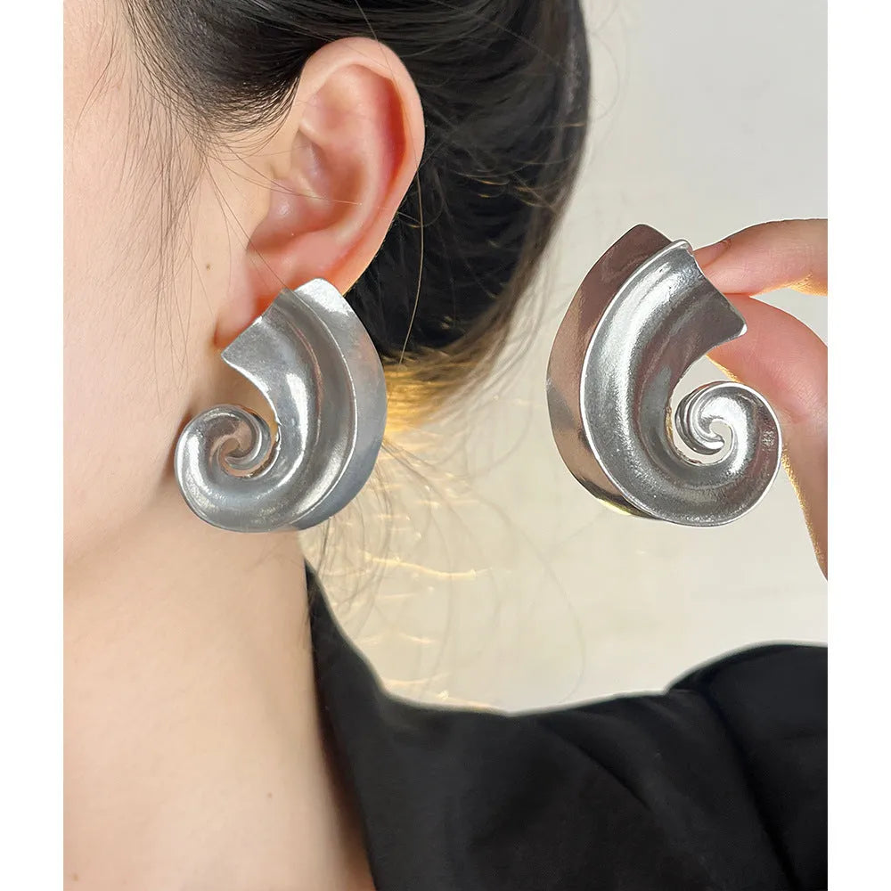 Geometric ear studs with 5cm drop length in gold or silver electroplated finish