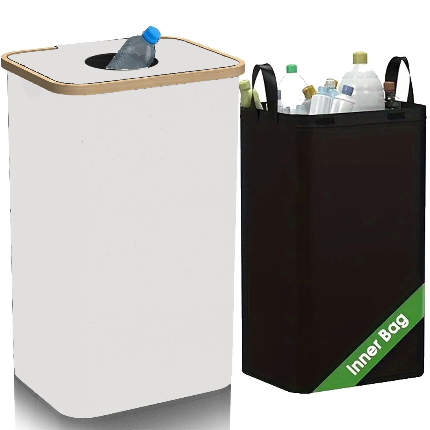 Black bamboo storage basket with a removable lid, side ventilation holes, and two inner pockets.