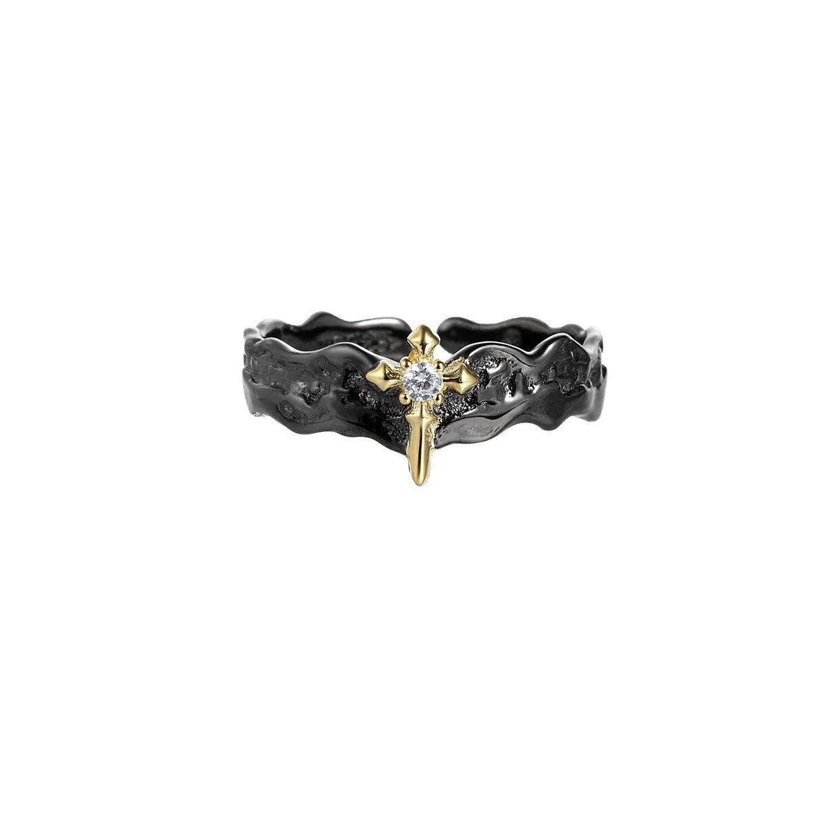 Princess knight couple rings with adjustable opening in electroplated white gold and black gold colours