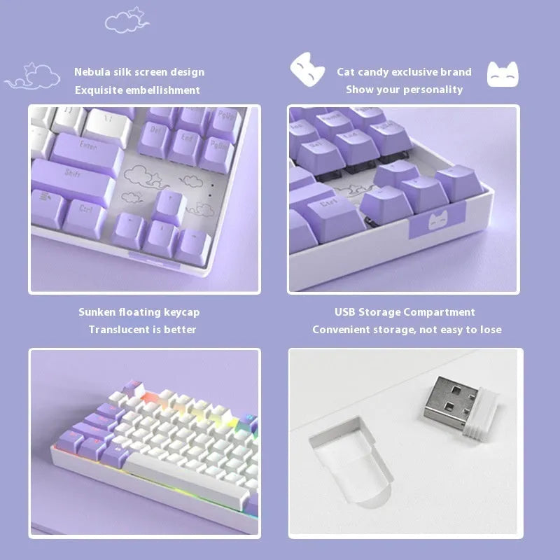 Wireless Bluetooth mechanical keyboard with metal construction in blue or purple colour options