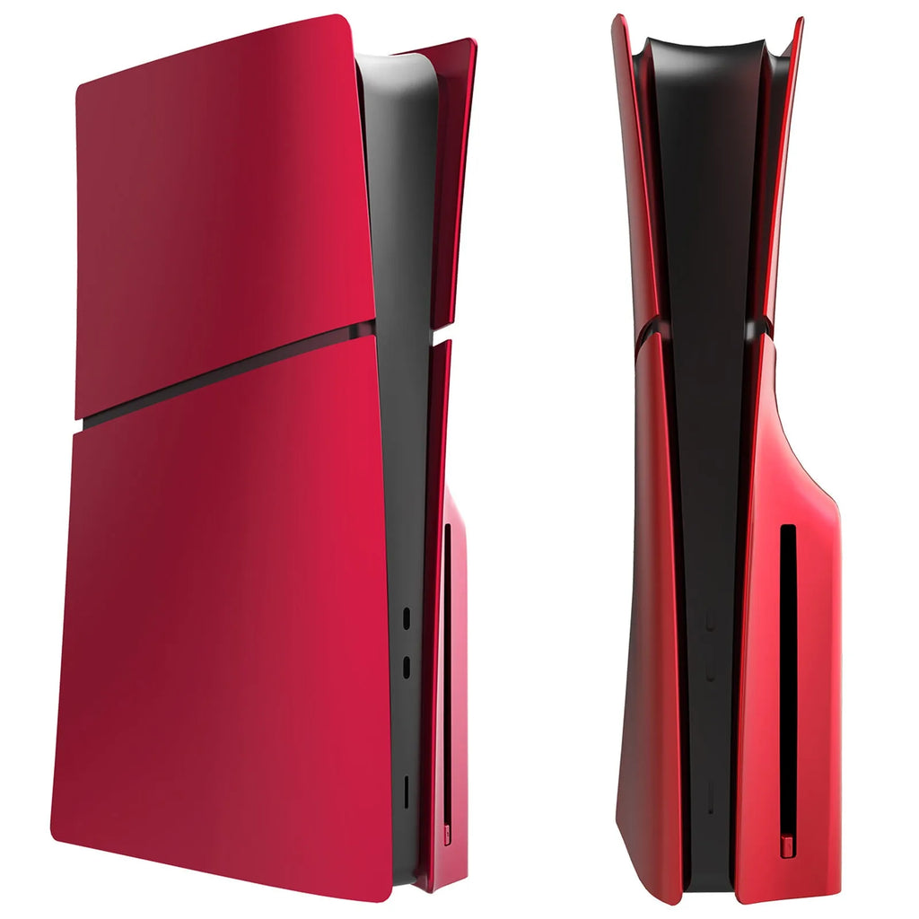 PS5 Slim replacement shell enclosure in ABS plastic showing colour options including blue, black, red, and silver