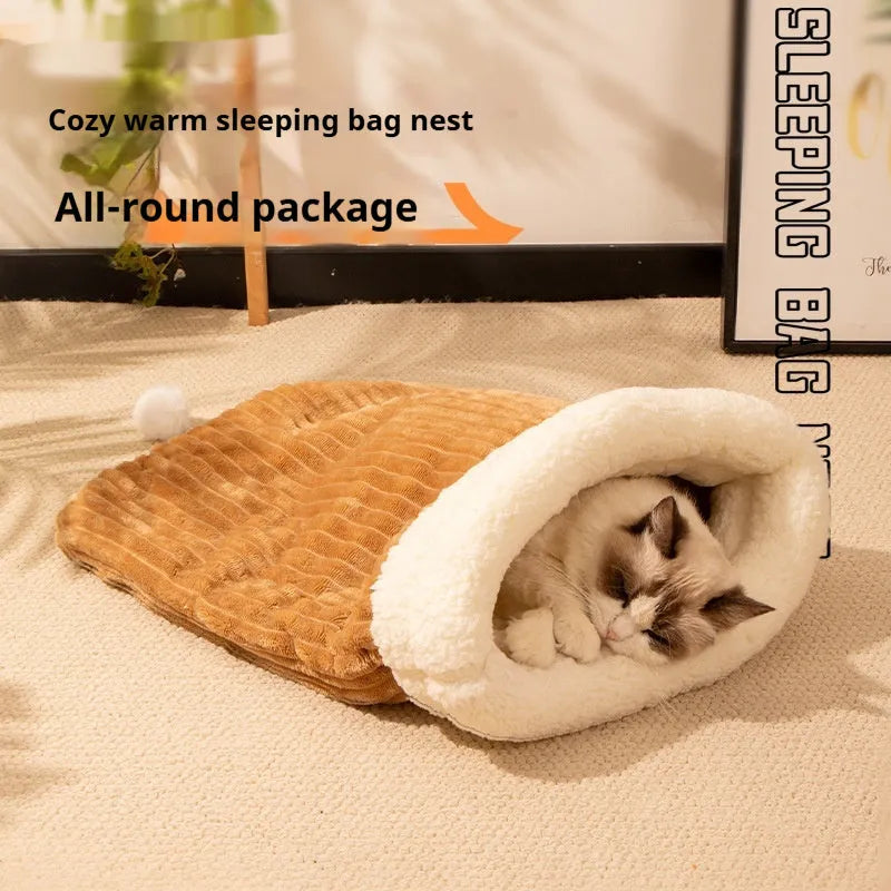 Blue rabbit pattern flannel cat sleeping bag nest measuring 50 by 40 centimetres.