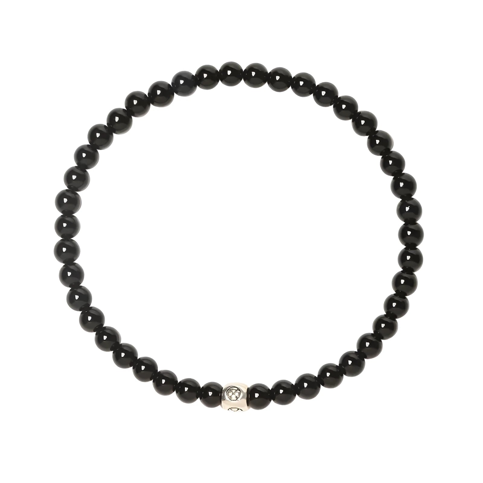 Geometric agate bracelet with black, blue, and obsidian 4mm beads and electroplated finish