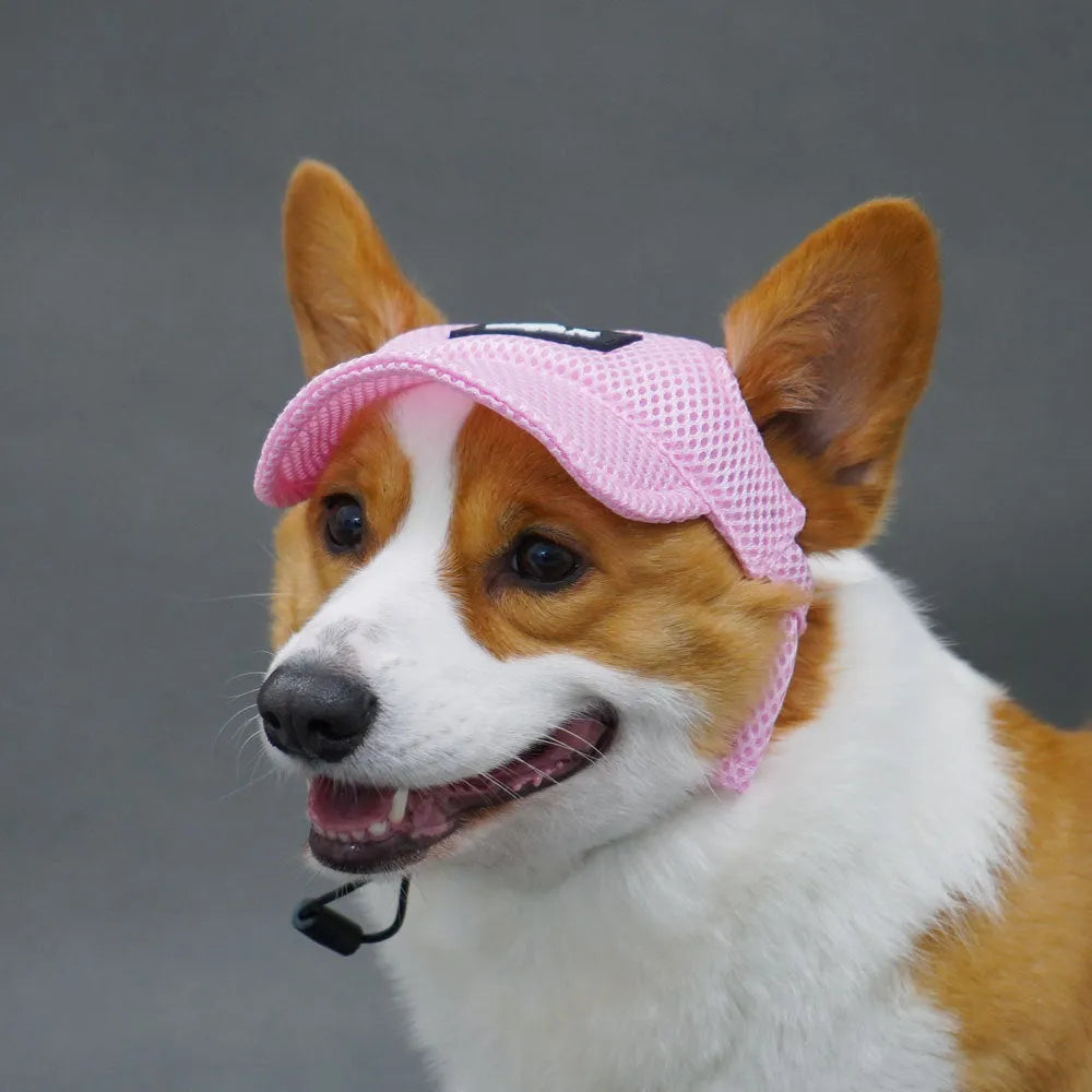 Breathable sandwich net dog hat in green with ear leakage openings for summer shading