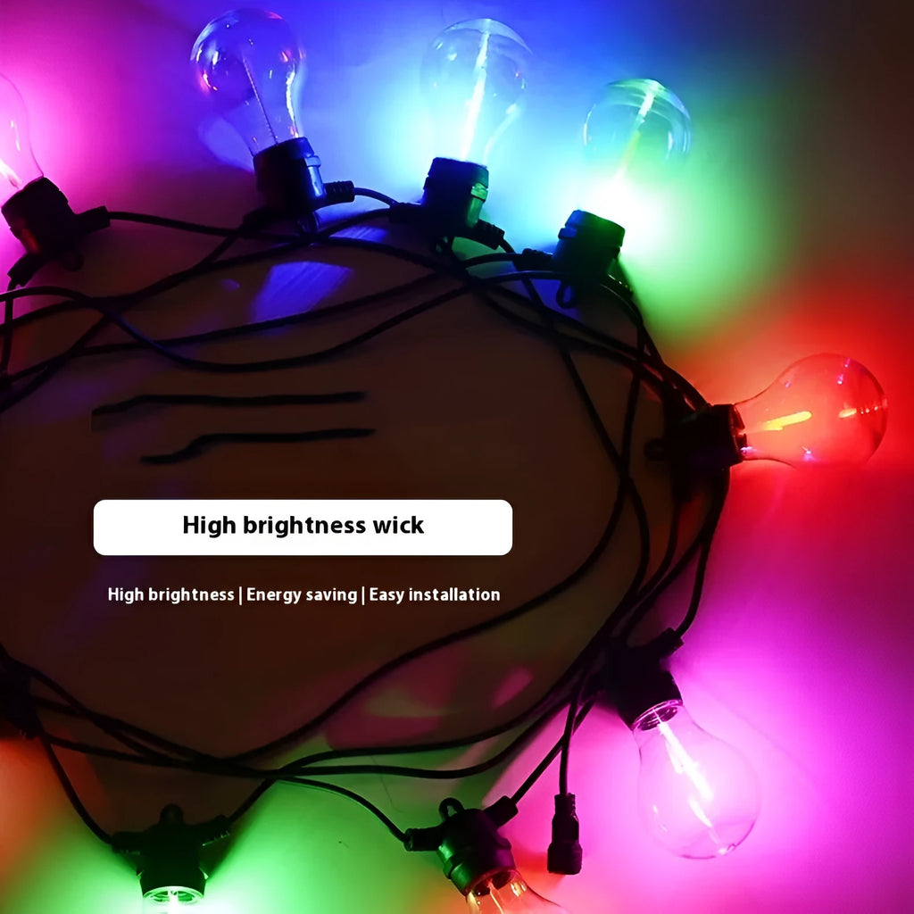 Outdoor waterproof string lights with 10 A60 transparent meteor bulbs on 5m cable