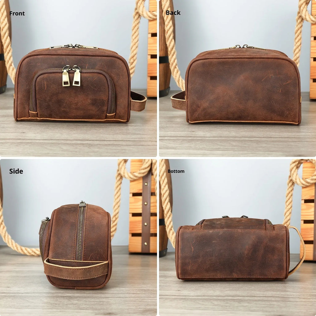Crazy Horse leather retro neutral multifunctional handbag in coffee colour, 21x10.5x13cm, first layer cowhide