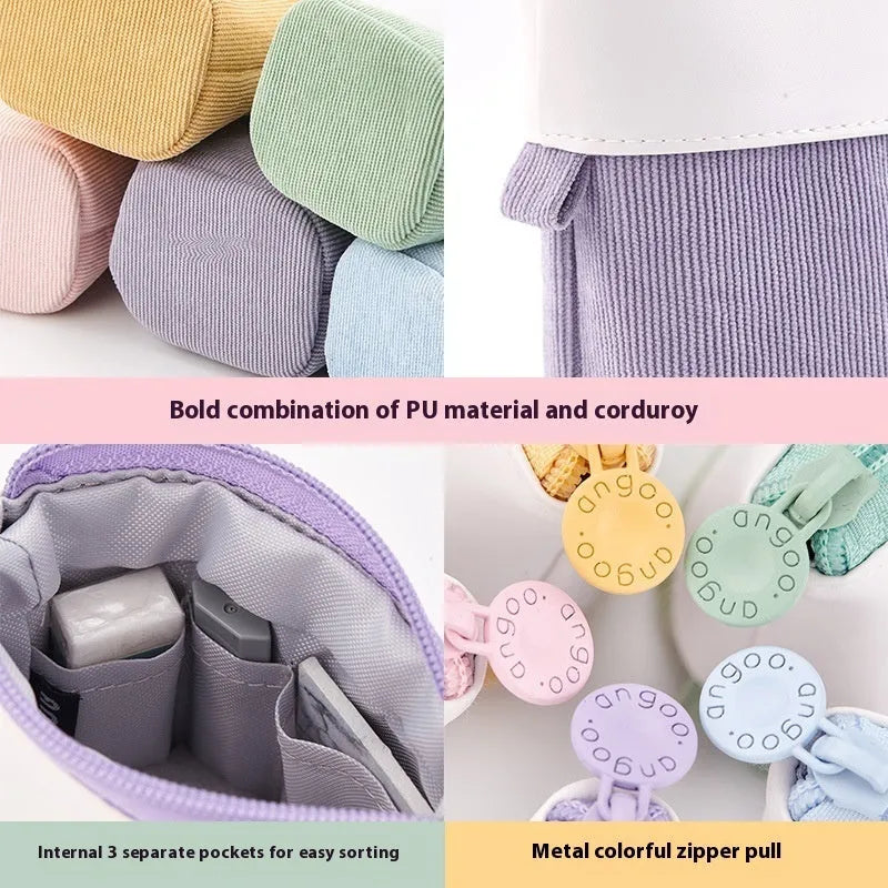PU corduroy stationery case with drop-down telescopic design in six colour options.
