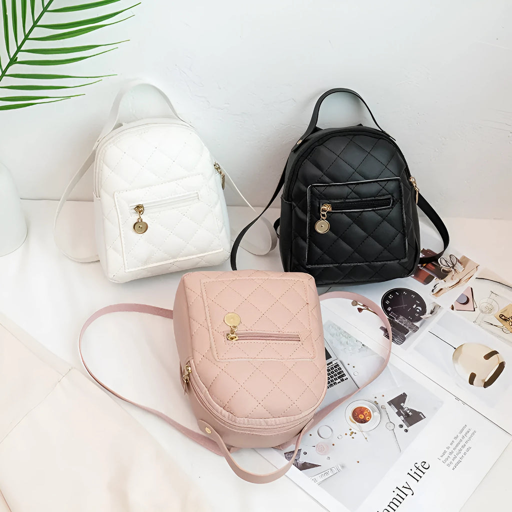 Korean style embroidered hard case backpack for girls in black, pink or white colours