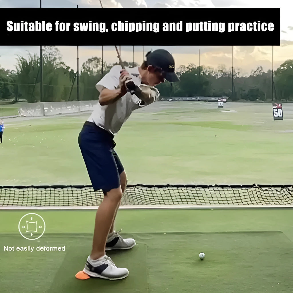 Orange natural rubber golf strength training mat for centre of gravity practice