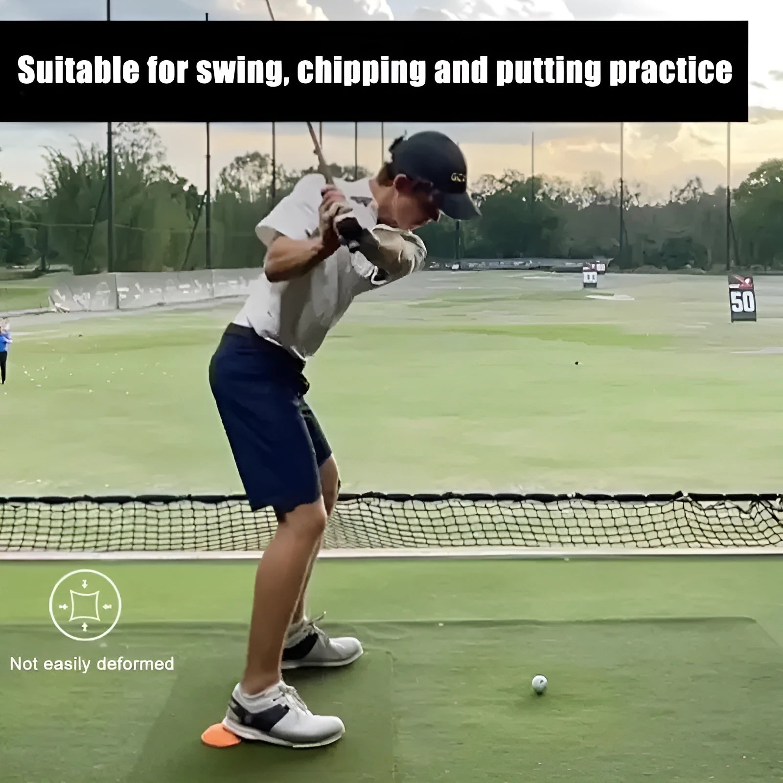 Orange natural rubber golf strength training mat for centre of gravity practice