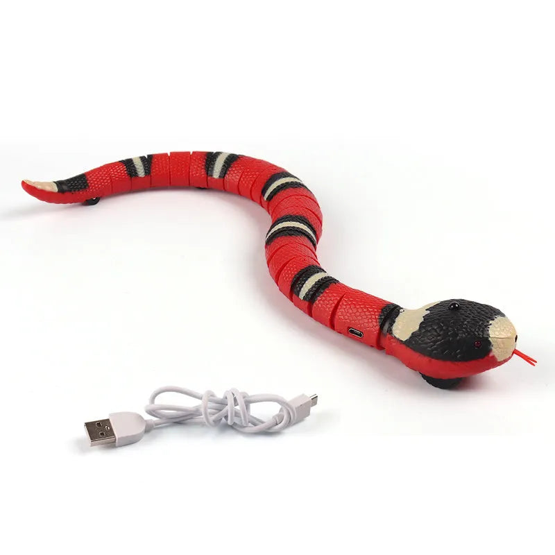 Automatic smart sensing snake cat toy with segmented body for realistic slithering movement