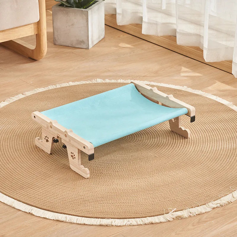 Wooden cat hanging bed hammock suspended with adjustable straps in one of seven available styles