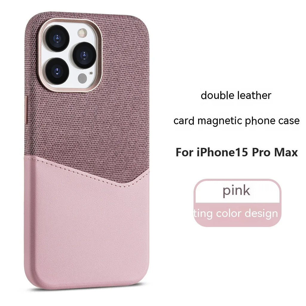 Leather magnetic card phone case for iPhone 12-15 series in black colour-matched design