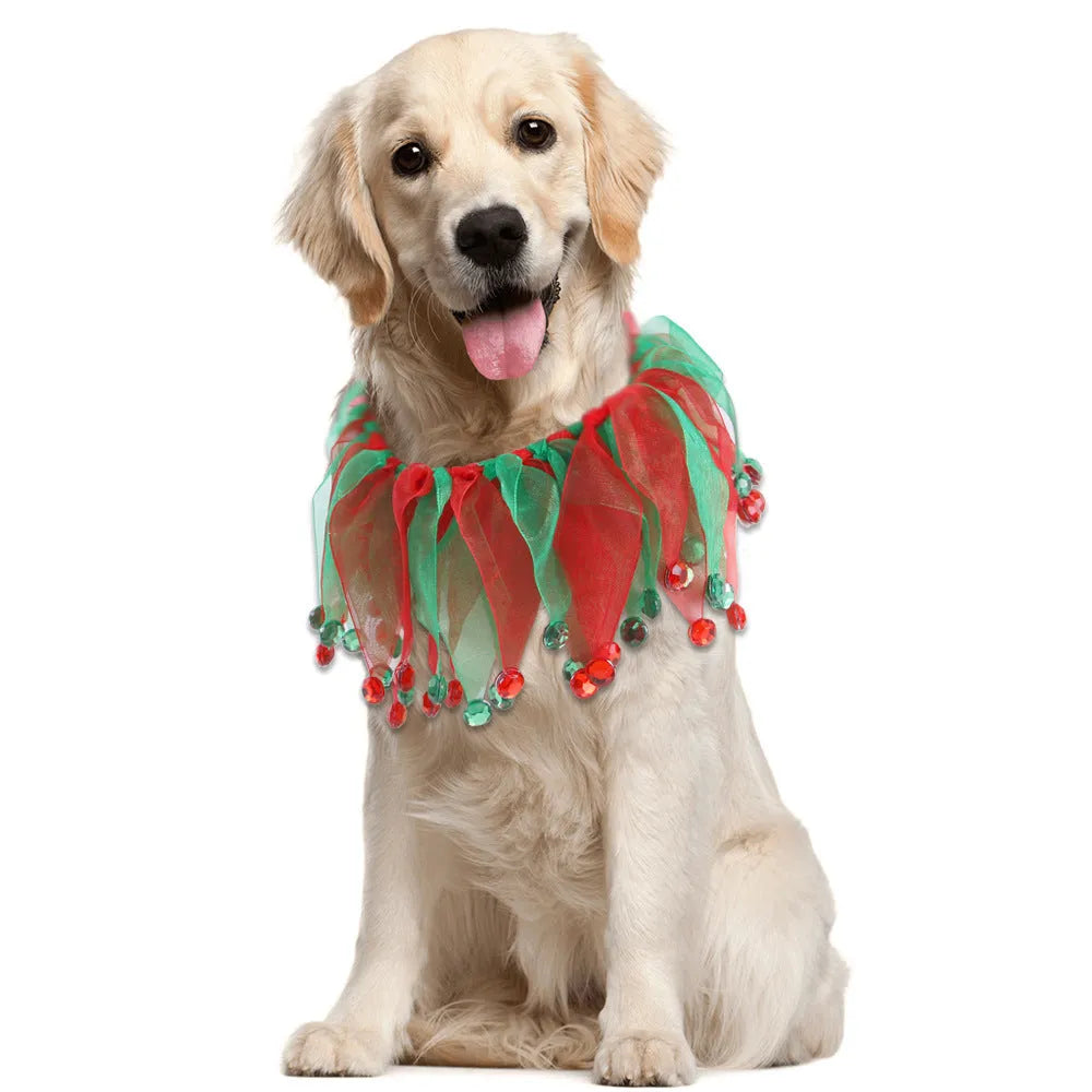 Tie-dyed fabric dog collar in green, blue, Halloween, or Christmas style patterns
