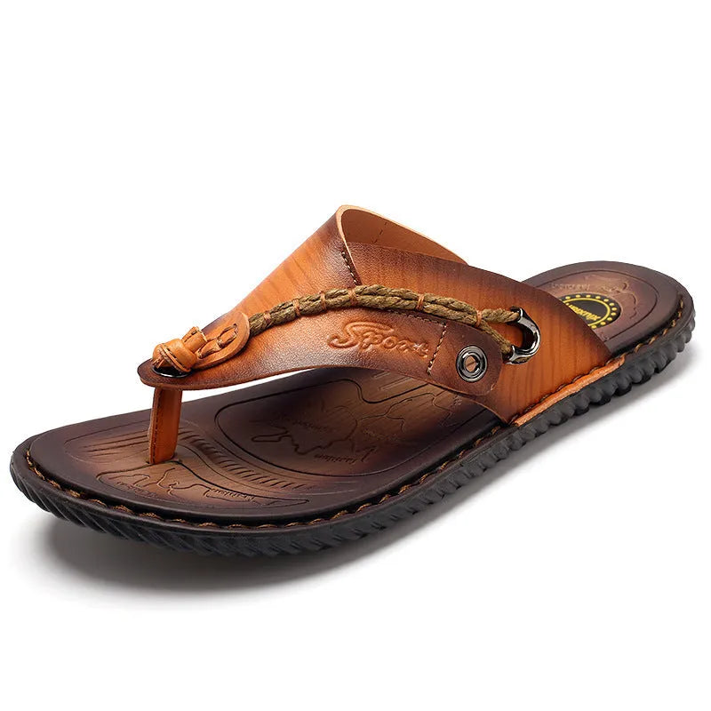 Men's dark blue herringbone pattern outdoor slippers with rubber sole, shown in a plus size.