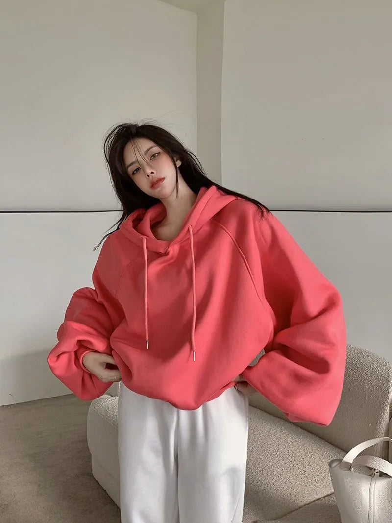 Watermelon red women's hooded sweater made from mulberry silk, sleeveless design with regular sleeves