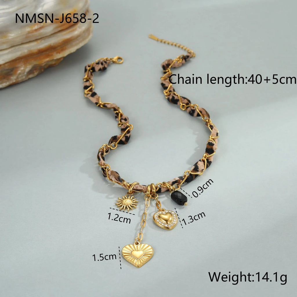 Leopard Love stainless steel necklace with geometric pendant on 18K gold electroplated chain