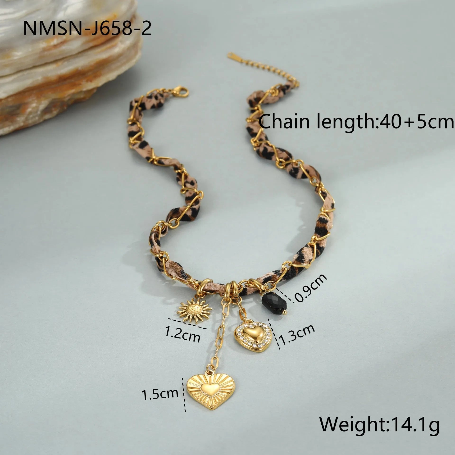 Leopard Love stainless steel necklace with geometric pendant on 18K gold electroplated chain