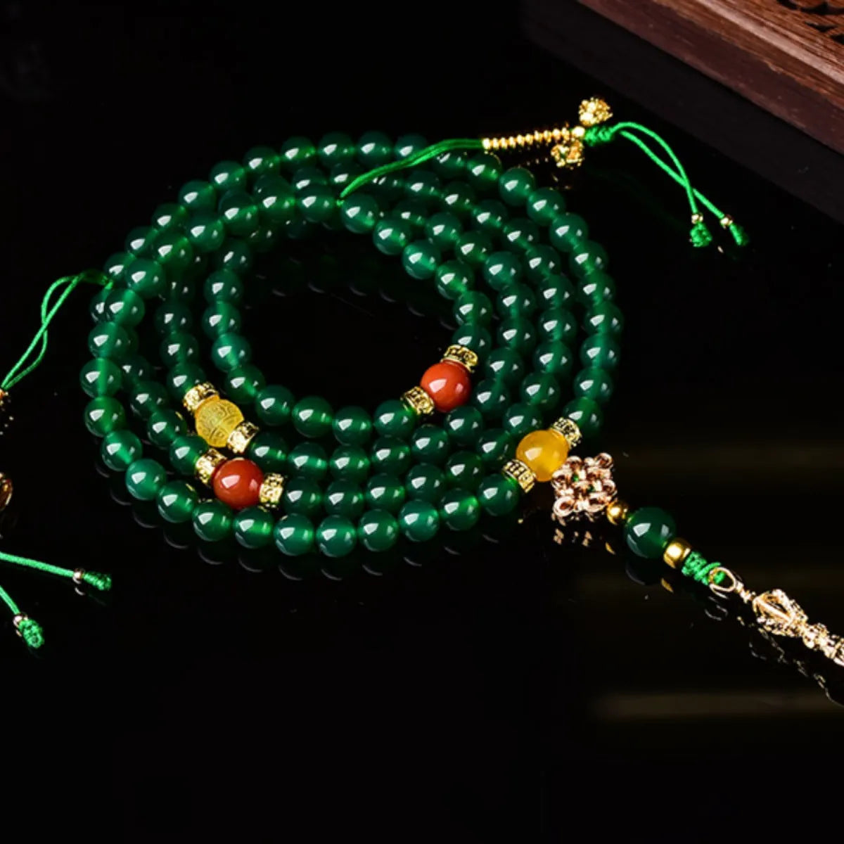 Brazil natural green agate multi-circle bracelet showing beads in three size options.