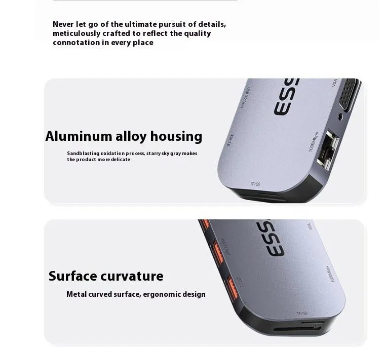 11-in-1 USB-C expansion hub with Gigabit Ethernet port and integrated cable separator.