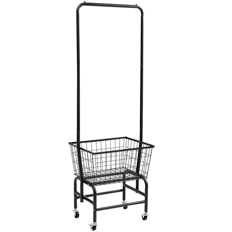 Movable clothes hanger storage car with iron construction and pulley system in white colour