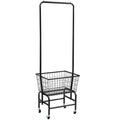 Movable clothes hanger storage car with iron construction and pulley system in white colour