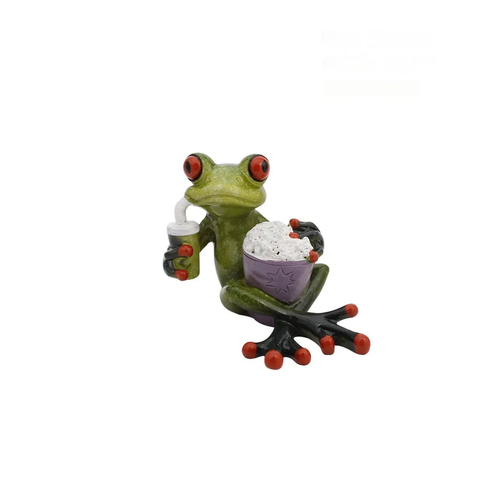 Synthetic resin pastoral style frog figurine home decoration ornament on a surface.