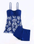 Women's high waist swim boxers in blue with mesh side panels on a mannequin.