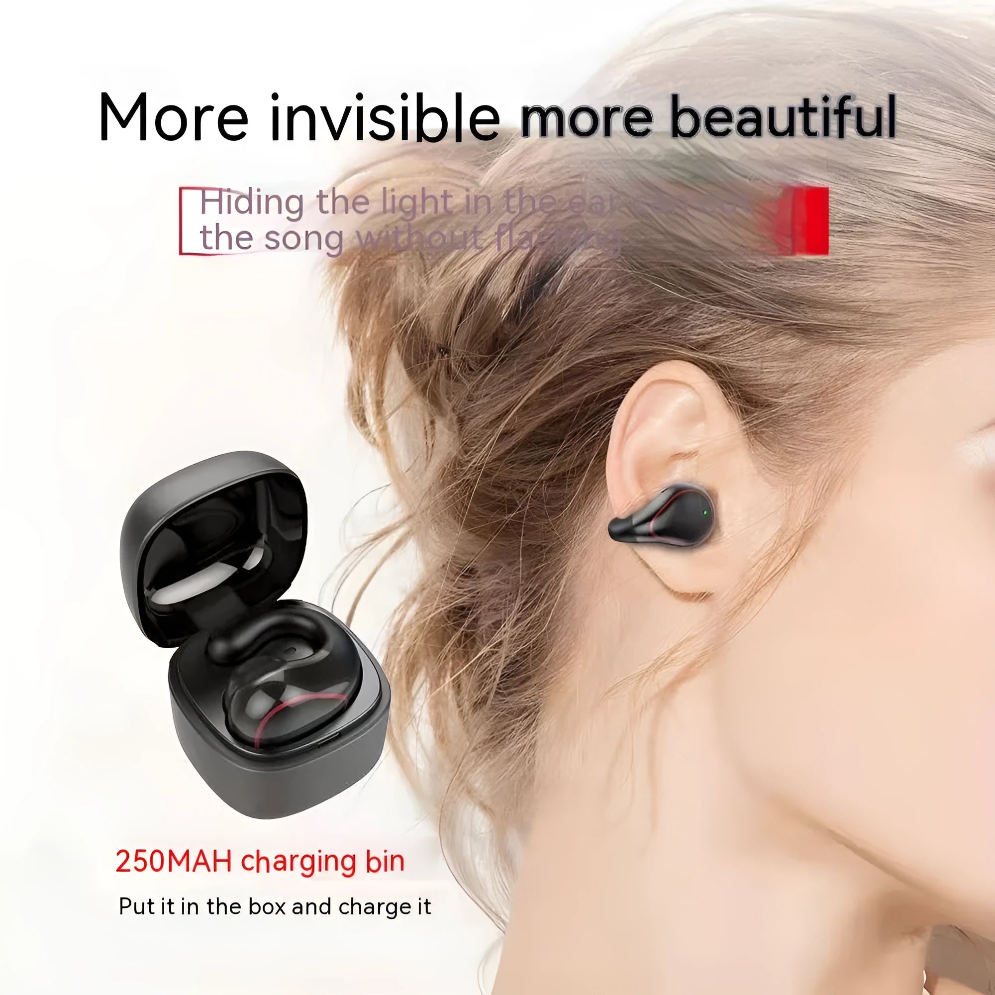 Mini Bluetooth invisible in-ear wireless sports headset with charging case, plastic build, Iron Gun Gray