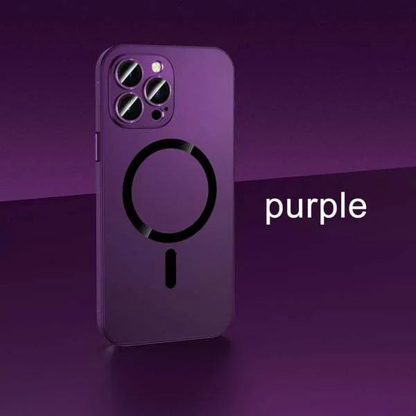 Aluminium alloy frame iPhone case with magnetic closure showing lens protector detail
