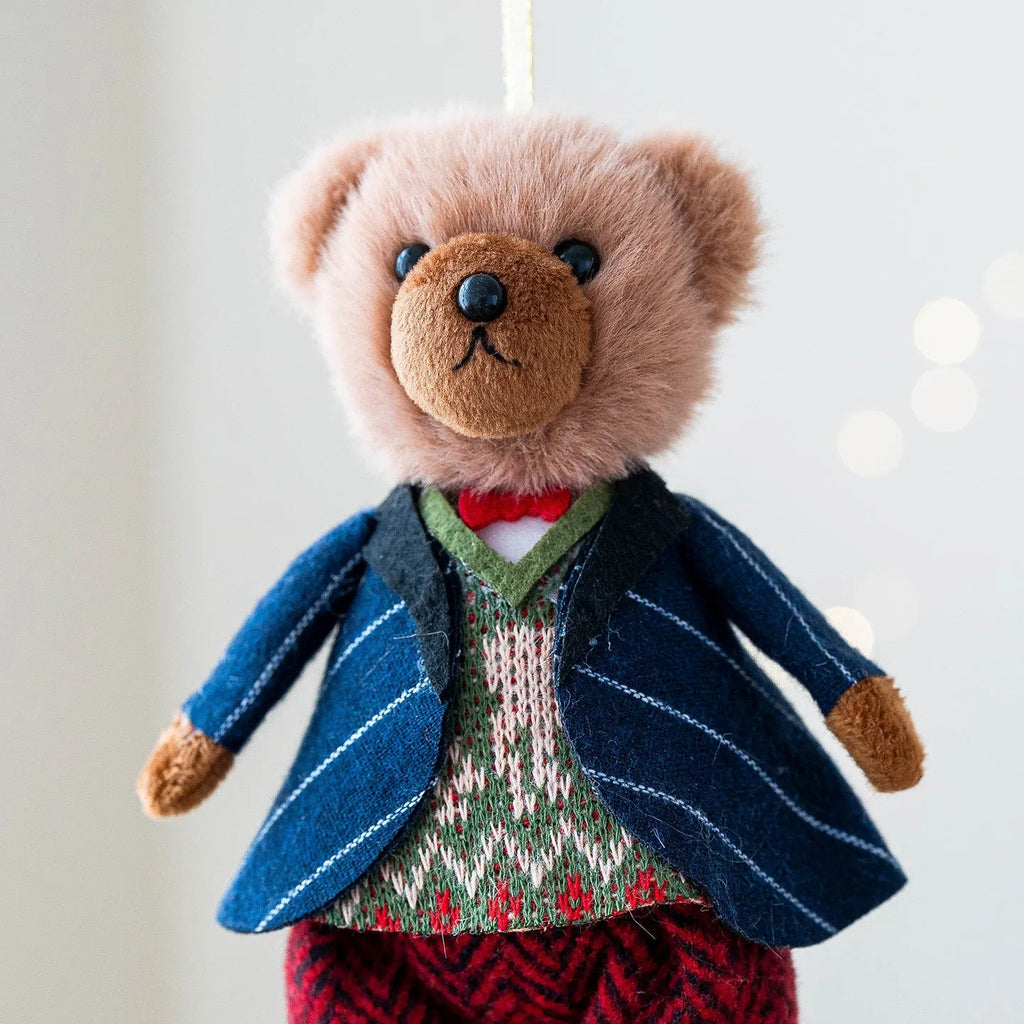 Princess bear and gentleman bear couple plush doll set with cotton plaid suit styling