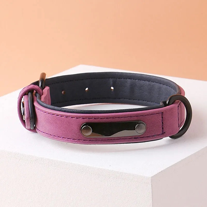 Adjustable dog collar in multiple colours with double-layer PU and microfiber construction