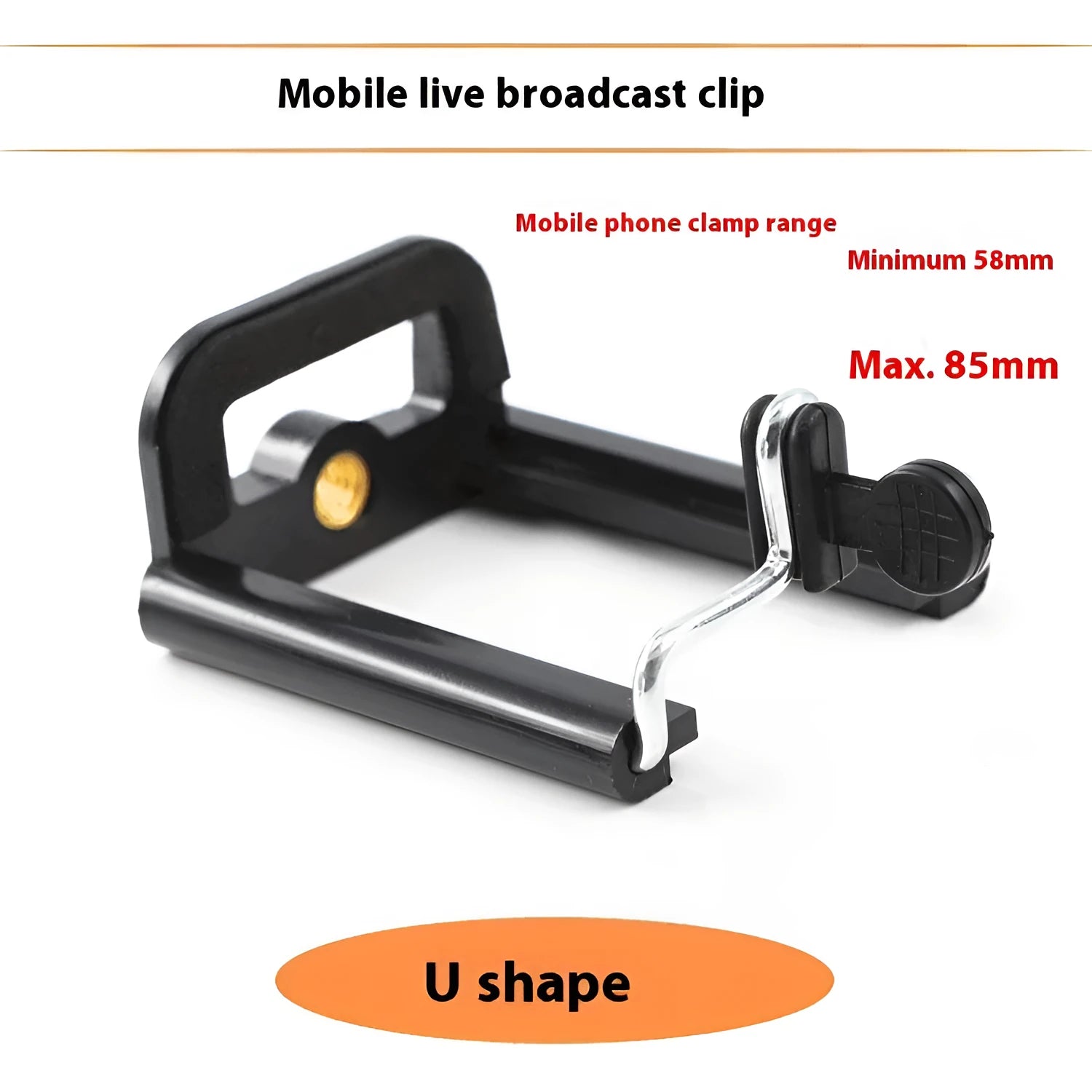 Black plastic U clip mobile phone holder with flexible hose arm for car dashboard mounting.