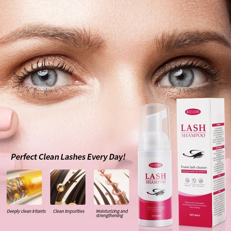 Lash Shampoo Mousse eyelash cleaning solution in 60ml bottle for makeup removal
