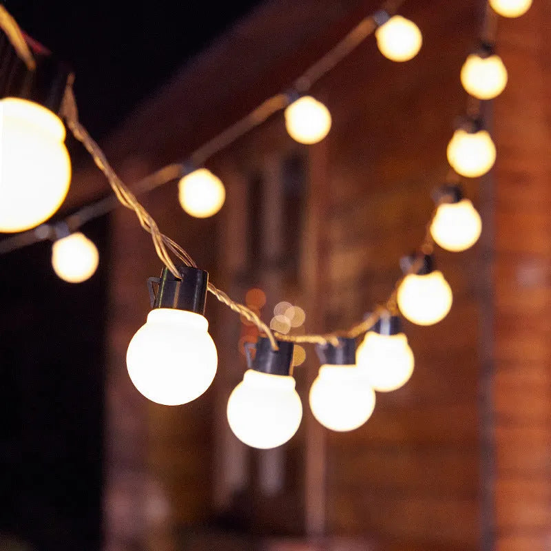 10 metre solar powered decorative light string with 40 LED bulbs on black wire