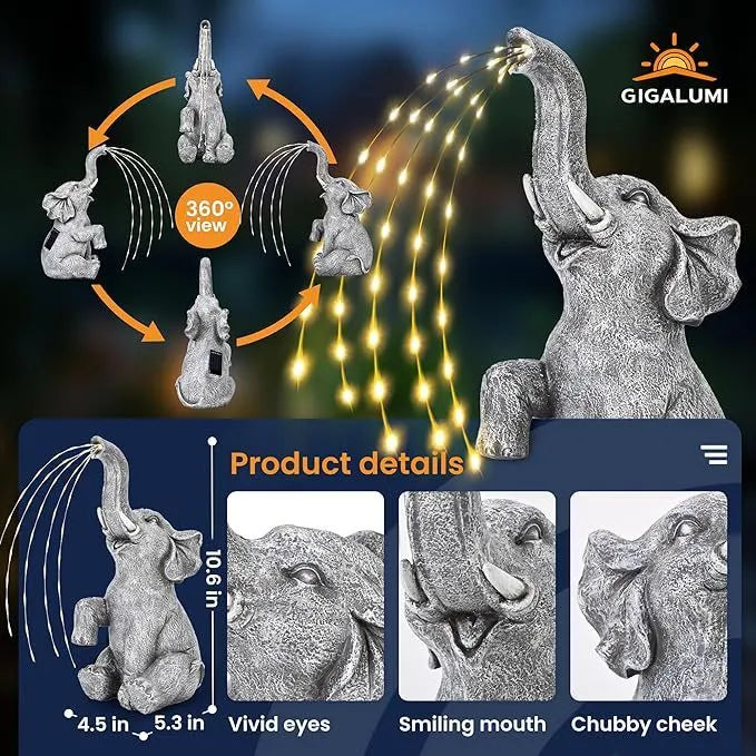 Elephant outdoor garden sculpture with LED lighting in resin construction
