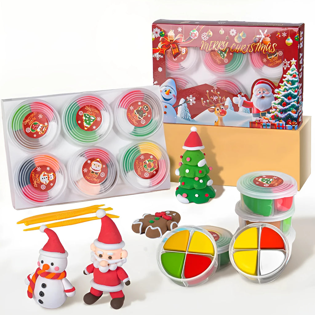 Christmas coloured clay set for children aged 4-6 with resin modelling clay and Christmas theme pack