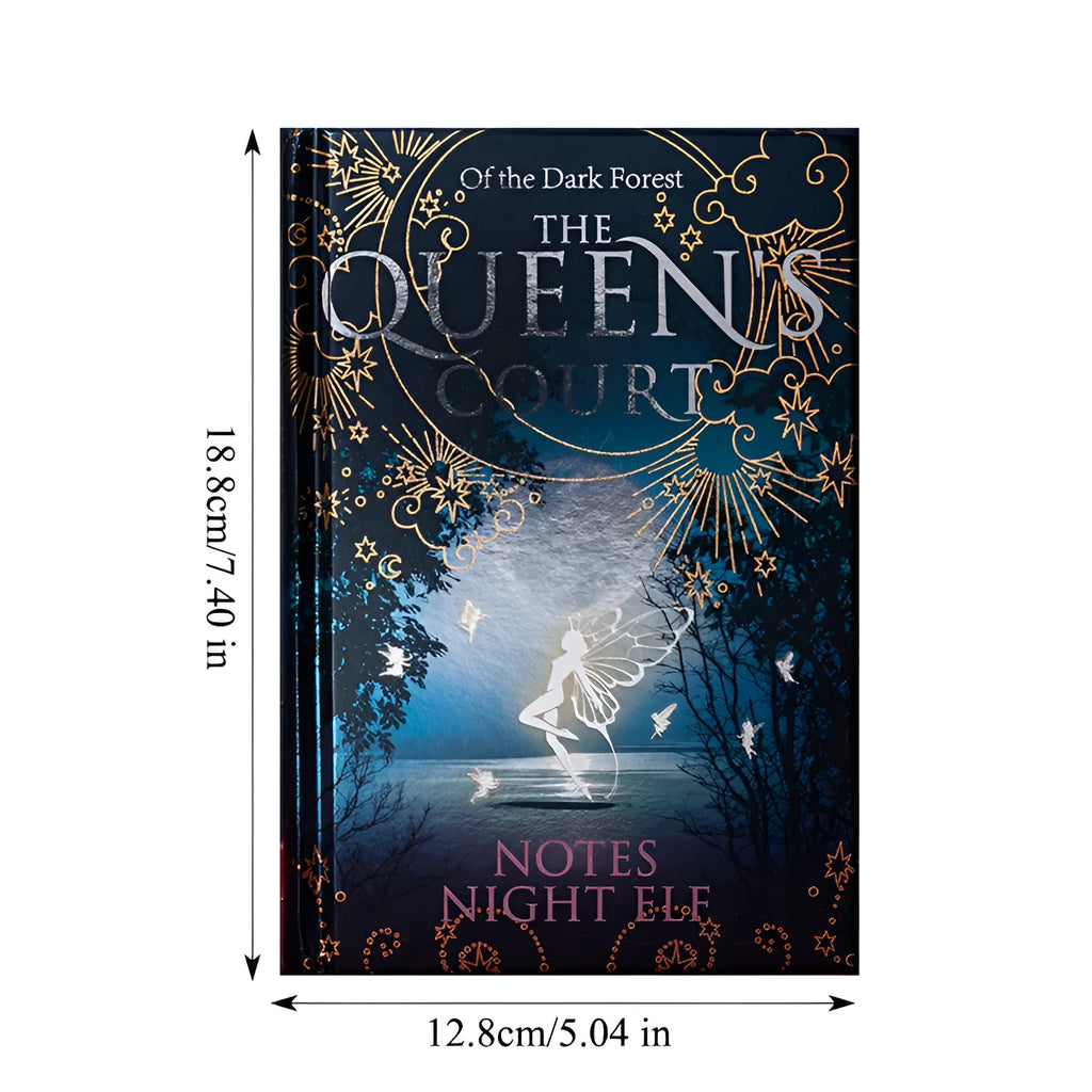 Blue and Purple luminous hardcover A5 notebooks open to show full-colour Night Elves illustrated pages.