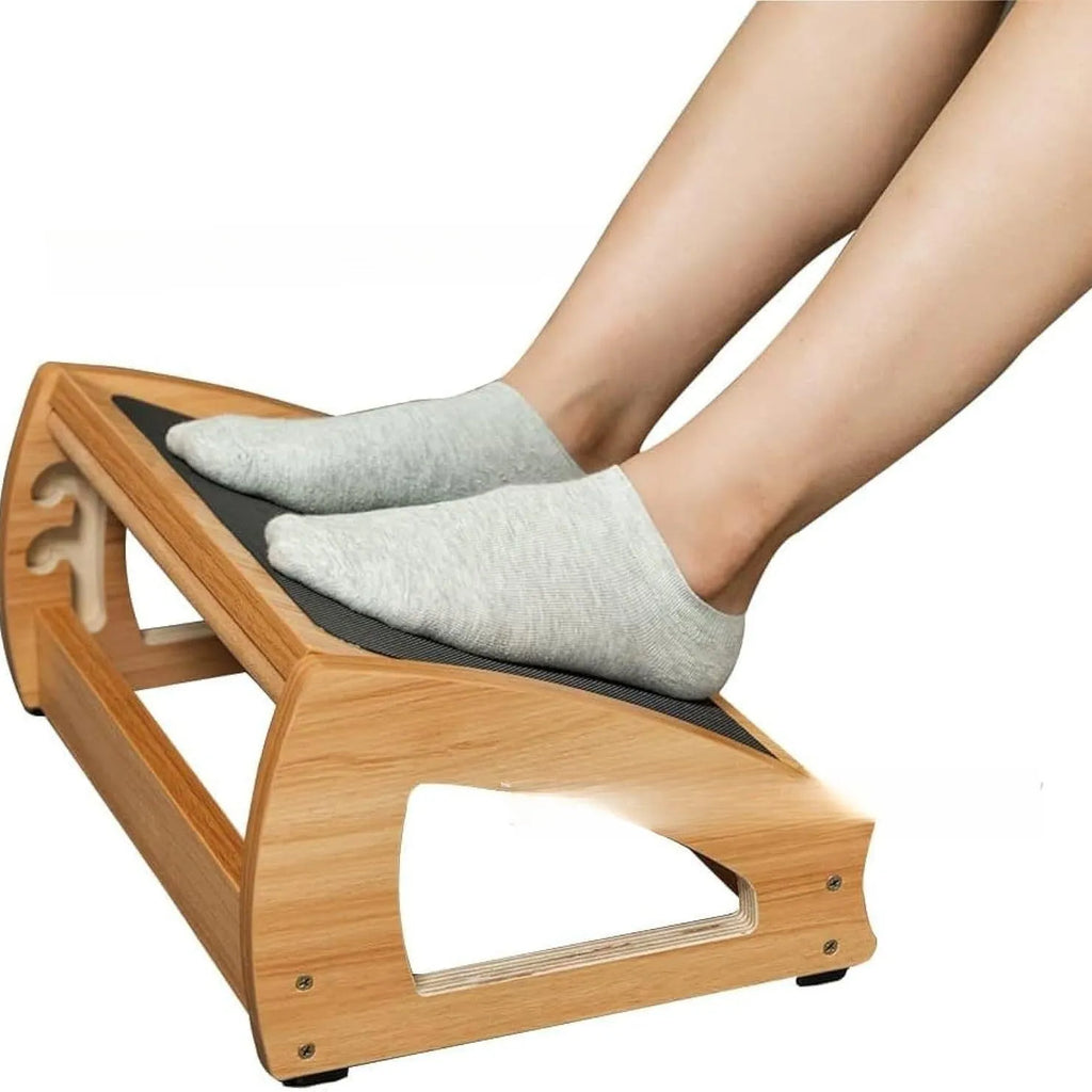 Wood colour adjustable bamboo and wood office desk footstool for adults