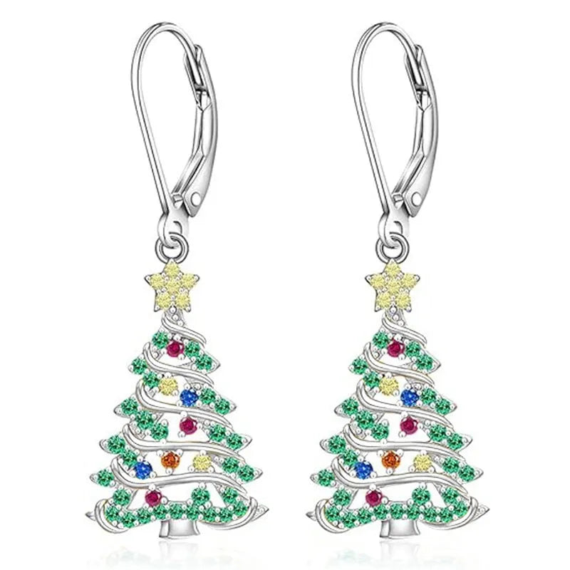 Christmas tree pendant earrings in white gold colour finish E4318 for women