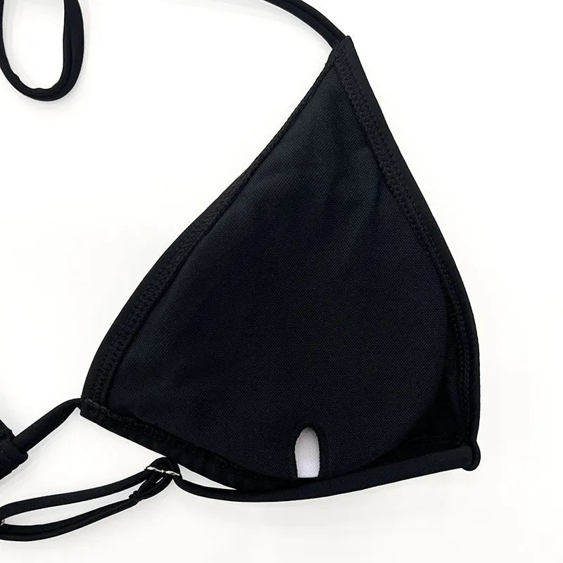 Black mesh women's bikini set with long sleeves and briefs style bottoms