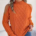 Women's casual acrylic sweater with strapless design, twisted pattern, half-high collar, and lantern sleeves